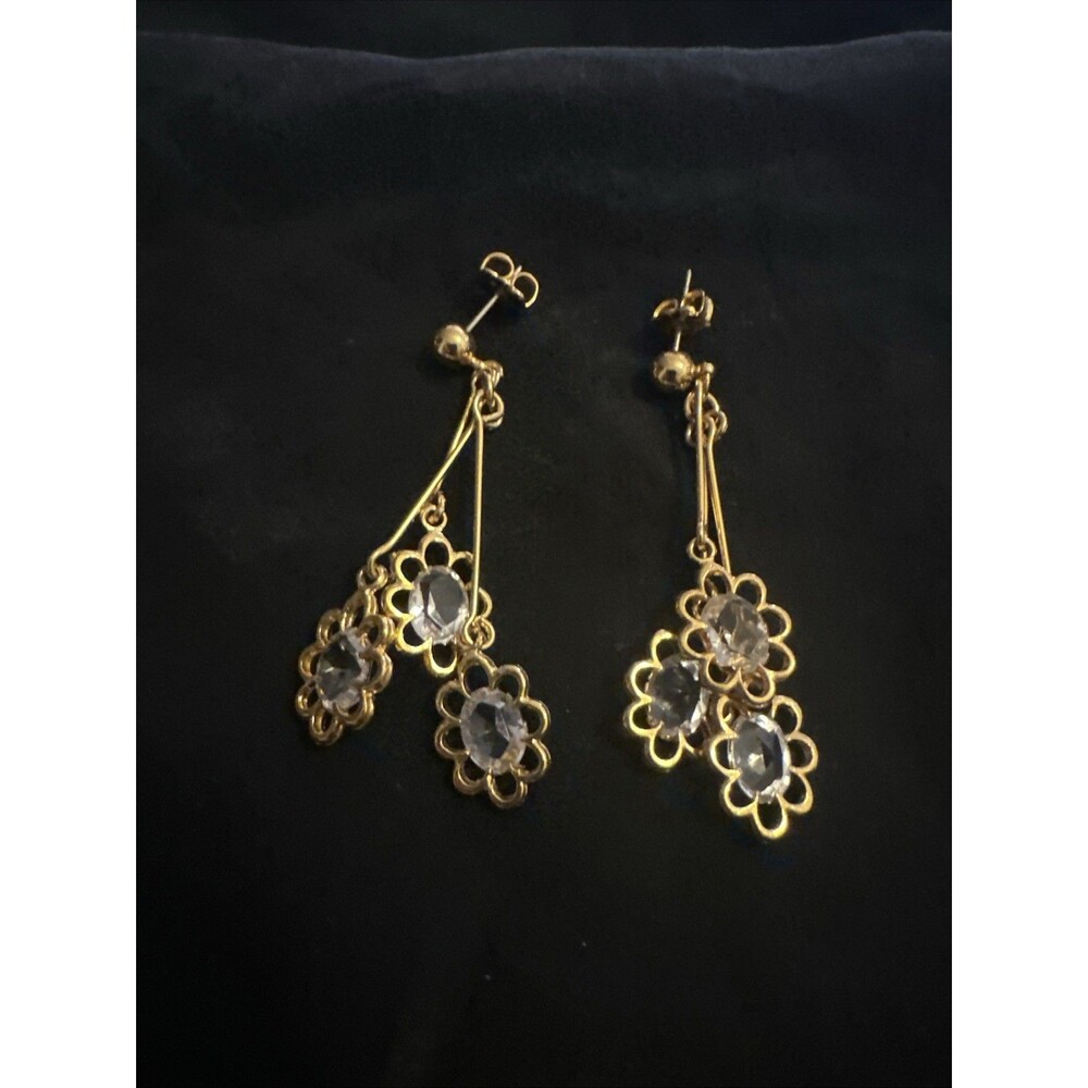 Vintage 1994 AVON Dangling Daisy Faux Crystal Pierced Earrings